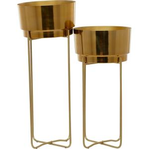image:imageCosmoLiving by Cosmopolitan Metal Round Planter with Removable Stand Set of 2 31 25H SilverGold