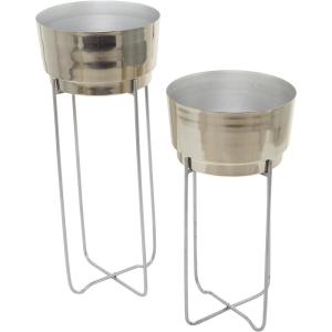 image:imageCosmoLiving by Cosmopolitan Metal Round Planter with Removable Stand Set of 2 31 25H SilverSilver