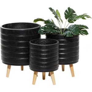 image:imageDeco 79 Magnesium Oxide Round Planter Set of 3 18 16 14H GrayBlack