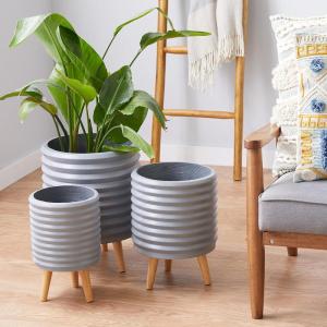 image:imageDeco 79 Magnesium Oxide Round Planter Set of 3 18 16 14H GrayGray