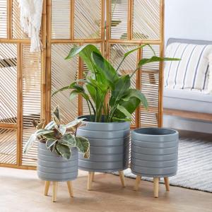 image:imageDeco 79 Magnesium Oxide Round Planter Set of 3 18 16 14H GrayWhite