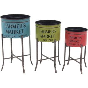image:imageDeco 79 Metal Indoor Outdoor Planter Farmers Market Large Planter Pot Set of 3 Planters 22 25 28H Multi Colored
