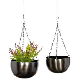 image:imageDeco 79 Metal Indoor Outdoor Wall Planter Indoor Outdoor Hanging Dome Hanging Planter with Chain Set of 2 Plant Hanger 5 7H BlackBlack