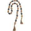 image:imageDeco 79 Mango Wood Handmade Round Double Layered Long Carved Garland with Tassel with Black and Cream Accents 80 x 2 x 2 Brown