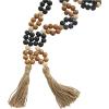 image:imageDeco 79 Mango Wood Handmade Round Double Layered Long Carved Garland with Tassel with Black and Cream Accents 80 x 2 x 2 Brown