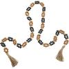 image:imageDeco 79 Mango Wood Handmade Round Double Layered Long Carved Garland with Tassel with Black and Cream Accents 80 x 2 x 2 Brown