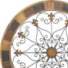 image:imageDeco 79 Wood Scroll Home Wall Decor Medallion Wall Sculpture with Metal FleurDeLis Detail Wall Art 35 x 1 x 35 BrownBrown