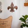 image:imageDeco 79 Wood Scroll Home Wall Decor Medallion Wall Sculpture with Metal FleurDeLis Detail Wall Art 35 x 1 x 35 BrownBrown