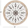 image:imageDeco 79 Wood Scroll Home Wall Decor Medallion Wall Sculpture with Metal FleurDeLis Detail Wall Art 35 x 1 x 35 BrownWhite