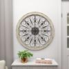 image:imageDeco 79 Wood Scroll Home Wall Decor Medallion Wall Sculpture with Metal FleurDeLis Detail Wall Art 35 x 1 x 35 BrownWhite