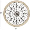 image:imageDeco 79 Wood Scroll Home Wall Decor Medallion Wall Sculpture with Metal FleurDeLis Detail Wall Art 35 x 1 x 35 BrownWhite