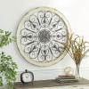 image:imageDeco 79 Wood Scroll Home Wall Decor Medallion Wall Sculpture with Metal FleurDeLis Detail Wall Art 35 x 1 x 35 BrownWhite