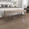 image:imageDeco 79 Leather Handmade Home Bench Cowhide Entryway Bench with Silver Metal Base Bedroom Bench 49 x 17 x 19 Gray