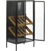 image:imageDeco 79 Metal 10 Bottle Standing Wine Rack with Wine Glass Holders and Wood Accents 21 x 15 x 40 Black21 x 15 x 40