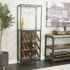 image:imageDeco 79 Metal 10 Bottle Standing Wine Rack with Wine Glass Holders and Wood Accents 21 x 15 x 40 Black24 x 14 x 67