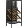 image:imageDeco 79 Metal 10 Bottle Standing Wine Rack with Wine Glass Holders and Wood Accents 21 x 15 x 40 Black21 x 15 x 40