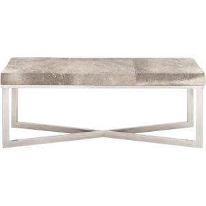 image:imageDeco 79 Leather Handmade Home Bench Cowhide Entryway Bench with Silver Metal Base Bedroom Bench 49 x 17 x 19 Gray