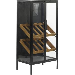 image:imageDeco 79 Metal 10 Bottle Standing Wine Rack with Wine Glass Holders and Wood Accents 21 x 15 x 40 Black21 x 15 x 40