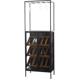 image:imageDeco 79 Metal 10 Bottle Standing Wine Rack with Wine Glass Holders and Wood Accents 21 x 15 x 40 Black24 x 14 x 67
