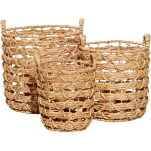 image:imageDeco 79 Fabric Handmade Decorative and Functional Storage Basket Basket Organizer with Handles Set of 3 Basket for Storage 18 16 13H Brown