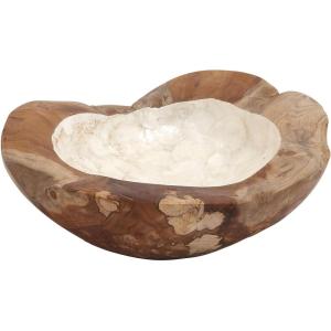 image:imageDeco 79 Teak Wood Handmade Decorative Decorative Bowl Live Edge Free Form Decorative Container with Capiz Interior Decorative Keepsake Box 5 x 16 x 16 BrownBrown