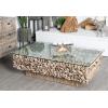 image:imageDeco 79 Driftwood Handmade Coffee Table with Layered Stick Pedestal Base and Tempered Glass Top 49 x 30 x 17 Brown