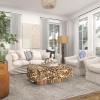 image:imageDeco 79 Driftwood Handmade Coffee Table with Layered Stick Pedestal Base and Tempered Glass Top 49 x 30 x 17 Brown