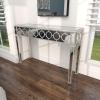 image:imageDeco 79 Glass Geometric Mirrored Console Table with Circular Panel Inlay 47 x 14 x 32 Silver