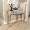 image:imageDeco 79 Glass Geometric Mirrored Console Table with Circular Panel Inlay 47 x 14 x 32 Silver