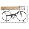 image:imageDeco 79 Metal Bike 3 Drawers Console Table with Brown Wood Top 58 x 15 x 34 Black