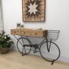 image:imageDeco 79 Metal Bike 3 Drawers Console Table with Brown Wood Top 58 x 15 x 34 Black
