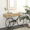 image:imageDeco 79 Metal Bike 3 Drawers Console Table with Brown Wood Top 58 x 15 x 34 Black