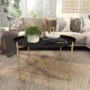image:imageDeco 79 Metal Living Room Coffee Table Tray Top Table with Gold XShaped Base Center Table 33 x 33 x 19 Black