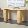 image:imageDeco 79 Rattan Handmade Textured Oval Console Table with Linear Wood Strip Design 64 x 16 x 32 BrownBrown