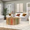 image:imageDeco 79 Reclaimed Wood Geometric Handmade Pinwheel Drum Coffee Table with Colorful Painted Accents 38 x 38 x 16 BrownRustic