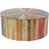 image:imageDeco 79 Reclaimed Wood Geometric Handmade Pinwheel Drum Coffee Table with Colorful Painted Accents 38 x 38 x 16 BrownRustic