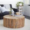 image:imageDeco 79 Reclaimed Wood Geometric Handmade Pinwheel Drum Coffee Table with Colorful Painted Accents 38 x 38 x 16 BrownRustic