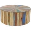 image:imageDeco 79 Reclaimed Wood Geometric Handmade Pinwheel Drum Coffee Table with Colorful Painted Accents 38 x 38 x 16 BrownRustic