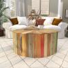 image:imageDeco 79 Reclaimed Wood Geometric Handmade Pinwheel Drum Coffee Table with Colorful Painted Accents 38 x 38 x 16 BrownRustic