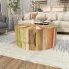 image:imageDeco 79 Reclaimed Wood Geometric Handmade Pinwheel Drum Coffee Table with Colorful Painted Accents 38 x 38 x 16 BrownRustic