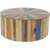 image:imageDeco 79 Reclaimed Wood Geometric Handmade Pinwheel Drum Coffee Table with Colorful Painted Accents 38 x 38 x 16 BrownRustic