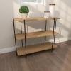 image:imageDeco 79 Wood 2 Shelves Console Table with Slim Black Metal Legs 40 x 14 x 32 Beige