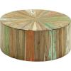 image:imageDeco 79 Reclaimed Wood Geometric Handmade Pinwheel Drum Coffee Table with Colorful Painted Accents 38 x 38 x 16 BrownRustic