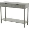 image:imageDeco 79 Wood Handmade Living Room Console Table 2 Drawer Table with Black Handle and Ribbed Front Entryway Table 36 x 13 x 28 Gray