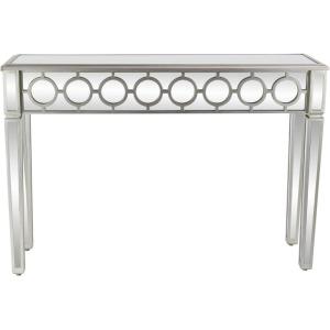 image:imageDeco 79 Glass Geometric Mirrored Console Table with Circular Panel Inlay 47 x 14 x 32 Silver