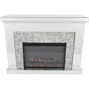 image:imageDeco 79 Glass Rectangle Fireplace with Remote Control 48 x 15 x 36 Silver