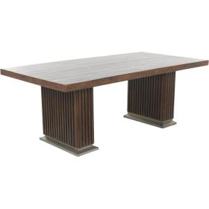 image:imageDeco 79 Mango Wood Dining Table Mid Century Modern with Ribbed Legs and Silver Bases 84 x 42 x 30 Brown