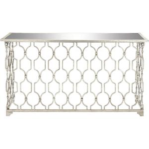 image:imageDeco 79 Metal Geometric Console Table with Mirrored Glass Top 55 x 18 x 32 Silver