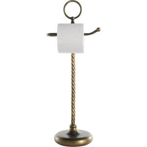 image:imageDeco 79 Metal Toilet Paper Holder with Twisted Stand and Ring Top 9 x 7 x 24 Brass