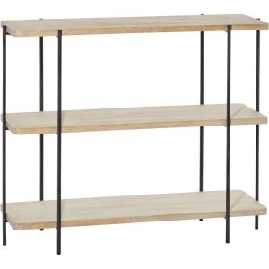 image:imageDeco 79 Wood 2 Shelves Console Table with Slim Black Metal Legs 40 x 14 x 32 Beige